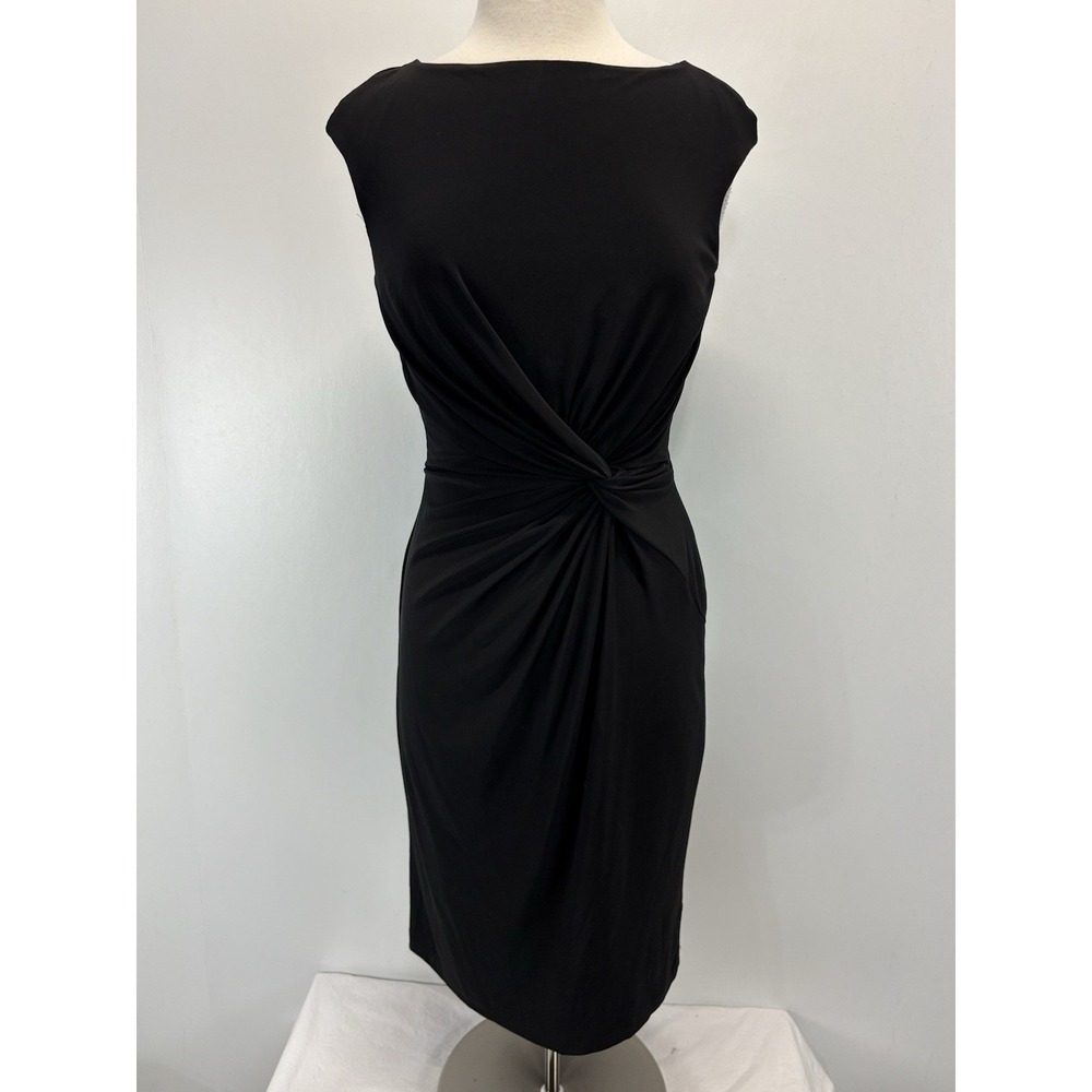 Lauren Ralph Lauren Twist Front Dress Sz 8 Black Stretch Career Pencil Classic